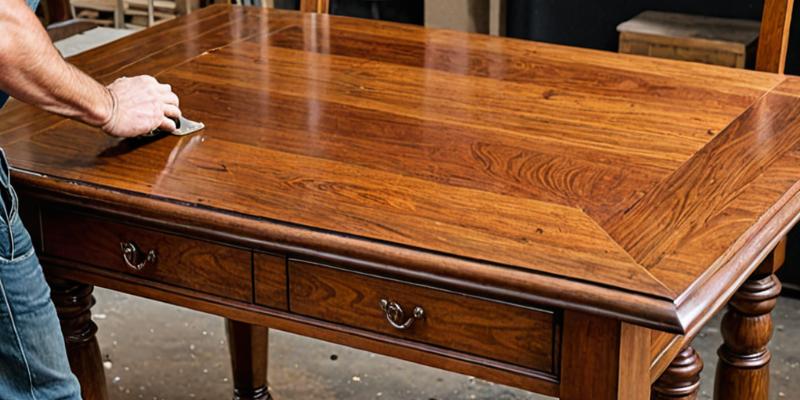 Furniture restoration process showing wood refinishing