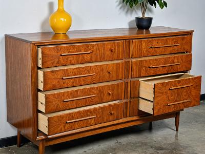 Mid-century dresser before restoration with damaged finish