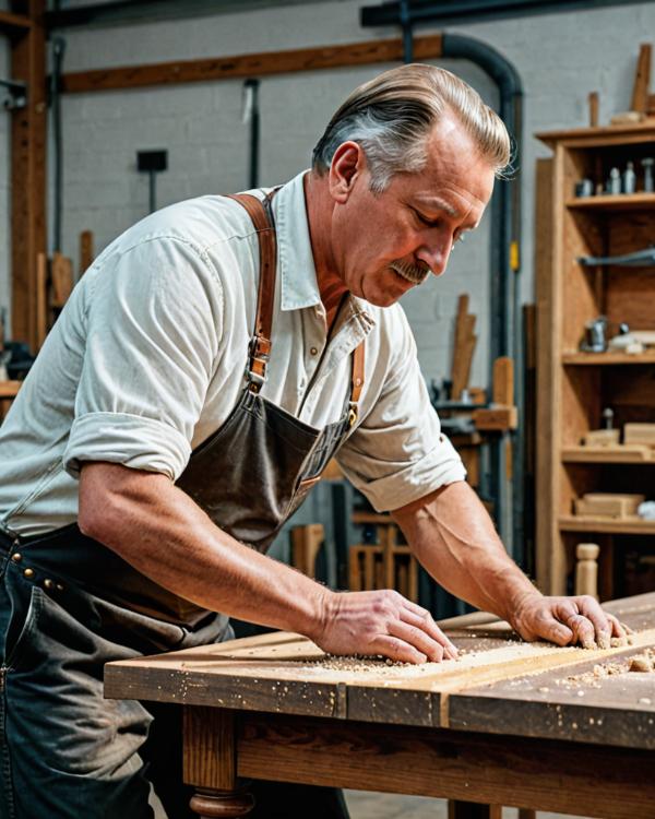 Master craftsman Lee Dean working on furniture restoration